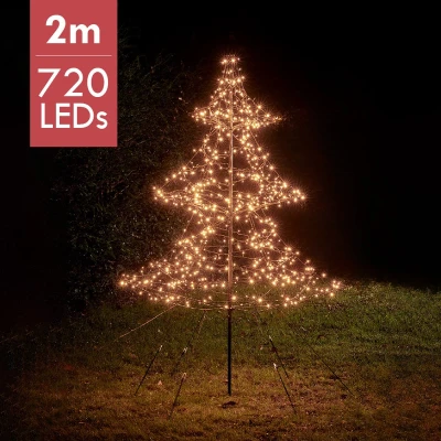 Afbeelding van Buiten Kerstboom met 720 LED lampjes warm wit 200CM