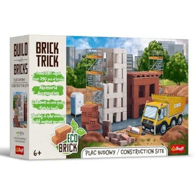 Afbeelding van Trefl Brick Trick: Bouwplaats/Construction Site Bouw met bakstenen, EKO blokken van echte baksteen, 290 Herbruikbaar, Creatieve set voor kinderen vanaf 6 jaar