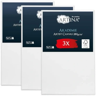 Afbeelding van Artina Akademie Set van 3 Schilderdoeken Canvas 50x80 cm Spieraam FSC® Hout Wit 100% Katoen 280 g/m147