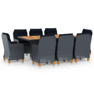 Afbeelding van 9 delige Tuinset met kussens poly rattan donkergrijs