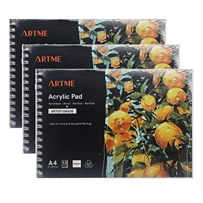 Afbeelding van ARTME acryl Pad A4 (3 stuks) 12 vellen/400 g/m² extra zwaargewicht/koudgeperst/zuurvrij voor een verscheidenheid aan natte en droge media Premium kwaliteit tekenblok schetsboek gouache schilderij