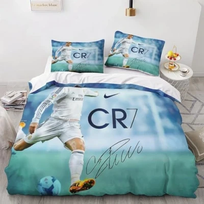Afbeelding van LSORU Ronaldo Kinderbeddengoed, 3D print, beddengoedset, microvezel, kwaliteit, dekbedovertrek met kussensloop, 3 delige set, tweepersoons (200 x 200 cm)