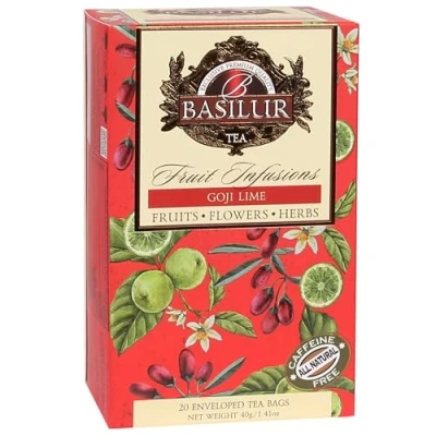 Afbeelding van BASILUR Fruit Infusions Cafeïnevrije vruchtenthee met natuurlijke goji , limoen en citrussmaken, in zakjes van 20 x 2 g