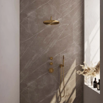 Afbeelding van Brauer Gold Edition Regendouchesets inbouw hoofddouche 30cm Wandarm met inbouwdeel Gladde knoppen handdouche Staaf 1 stand PVD