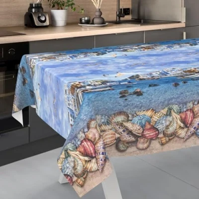 Afbeelding van ANRO Afwasbaar tafelzeil, tuintafelkleed, voor binnen en buiten, snijrand, 200 x 140 cm, visseroever