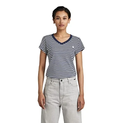 Afbeelding van G Star Eyben stripe SLIM Short Sleeve Tshirt print, Dames, Maat: Small, Sartho blue milk