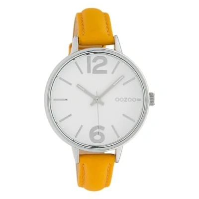 Afbeelding van OOZOO Timepieces Zilverkleurige horloge met gele leren band C10455