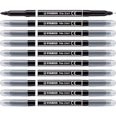 Afbeelding van Viltstift en fineliner in één STABILO Trio 2 1 10 stuks zwart