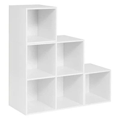 Afbeelding van WOLTU SK027ws wit rek voor boek speelgoed, boekenkast met 6 vakken, kast woonkamer slaapkamer, ruimtedeel van hout, kubusplank trappenrek, 90 x 30 cm
