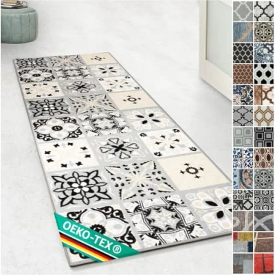 Afbeelding van Dublin tapijtloper met patroon, op maat gemaakte fijn weefsel voor keuken, hal en woonkamer, vintage ornament, oosters rooster (80 x 300 cm)