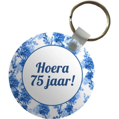 Afbeelding van Sleutelhanger Jubileum 75 Jaar Quote Plastic Rond Uitdeelcadeautjes