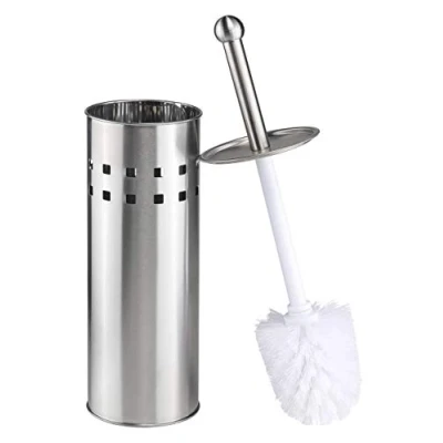 Afbeelding van Bambelaa! Toiletborstel met houder wc borstel garnituur borstelhouder roestvrij staal zilver wit