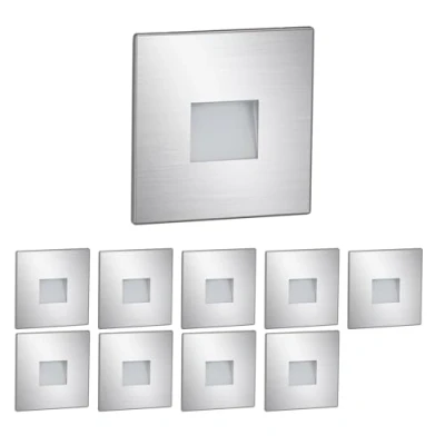 Afbeelding van ledscom.de 10 LED traplamp/verzonken wandlamp FOW voor binnen en buiten, downlight, hoekig, roestvrij staal, 85 x 85mm, warm wit