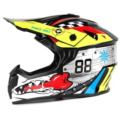 Afbeelding van Kindercrosshelm, ECE R22.06 certificering, Scooterhelm, Crosshelm Motorfiets MTB Enduro Quad Offroad DH helm, Scooter Ski ATV Fullface Downhill Motorhelm Kinderen(S)