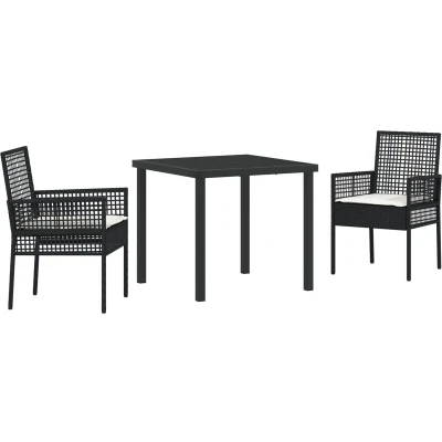 Afbeelding van vidaXL 3 delige Tuin Eetset met Kussens Zwart Poly Rattan