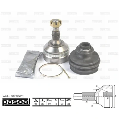 Afbeelding van Homokineet reparatie set, aandrijfas PASCAL G1C007PC