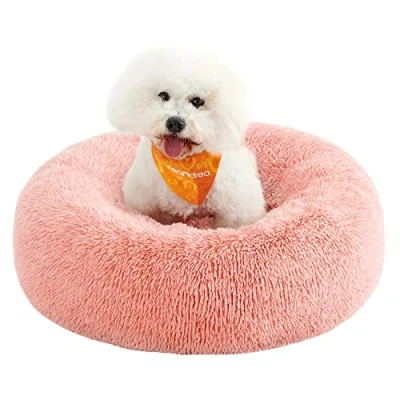 Afbeelding van Feandrea donzig hondenbed, kattenmand, donutkussen, wasbaar, uitneembare middenvulling, lang pluche, 70 cm diameter, roze PGW039P01