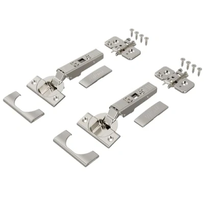 Afbeelding van 2 x BLUM CLIP top meubelscharnier 110, recht met veer, schroeven, hoekaanslag + excentrische kruismontageplaat, staal, afstand 0 mm