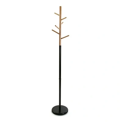 Afbeelding van Versa Malmö Minimalistische stijl kapstok, met 6 kleding of tassenhaken hangers voor in de gang, Afmetingen (H x B H) 171 28 cm, Metaal en hout, Kleur Zwart