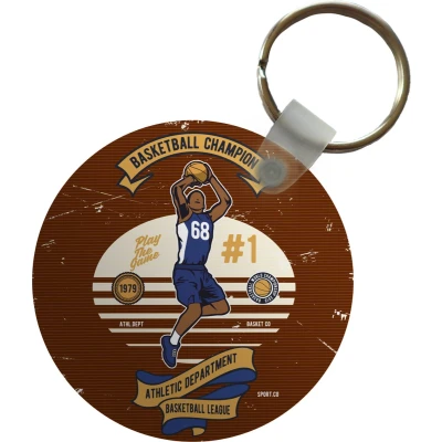Afbeelding van Sleutelhanger Mancave Basketbal Vintage Rood Plastic Rond Uitdeelcadeautjes Vaderdag cadeau Geschenk Cadeautje voor hem Tip Mannen