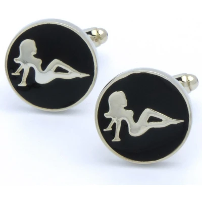 Afbeelding van Manchetknopen Pin up Girl Zwart met Wit Rond