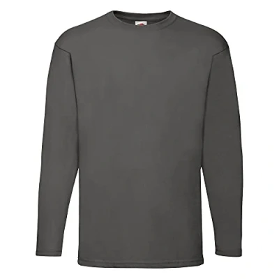 Afbeelding van Fruit Of The Loom Heren Valuegewicht T shirt met ronde hals en lange mouwen (Licht Graphite)