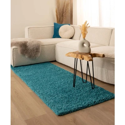 Afbeelding van Hoogpolig Tapijt/Vloerkleed Shaggy Trend Effen Turquoise 80x250 Cm