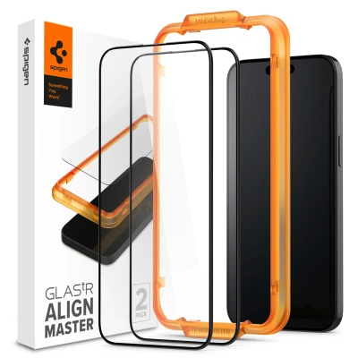 Afbeelding van 2 Pack Screenprotectors Apple iPhone 15: Spigen AlignMaster Full Cover Glas