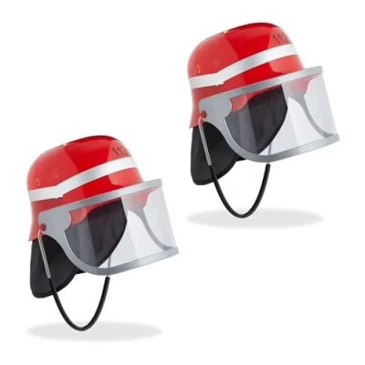 Afbeelding van Relaxdays brandweerhelm kinderen set van 2 verstelbaar met vizier brandweerman