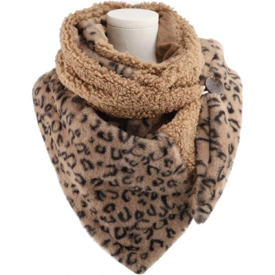 Afbeelding van Omslagdoek/Vachtsjaal Teddy Leopard Camel Omslagdoek Sjaal met knoop 3 stoffen herfst/winter trendy