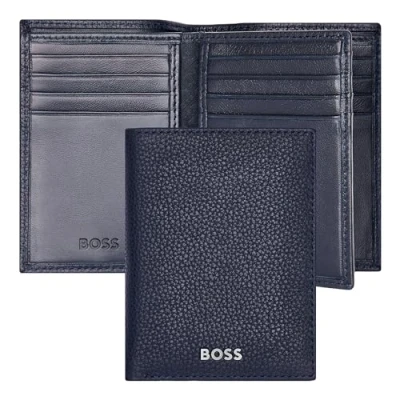 Afbeelding van HUGO BOSS Leren Kaarthoes Classic Grained Trifold Card Case Dark Blue Donkerblauw