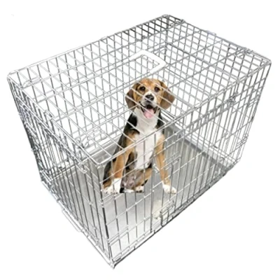 Afbeelding van Hondenkooi Puppykooi klein 24&quot; zilver scharnierend 2 deuren met metalen bodemblad dat niet kauwt