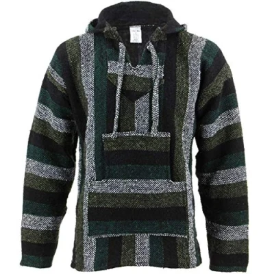 Afbeelding van Siesta Mexicaanse Baja Jerga Natuurlijke en Zwarte Hippie Top Met Capuchon, Groen, L