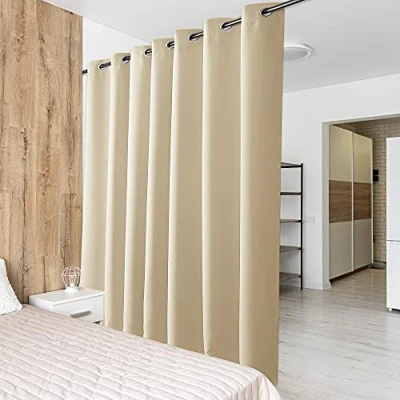 Afbeelding van PONY DANCE Warmte isolerende Verduisteringsgordijnen Plooiband, Gordijnen voor Woonkamer en Slaapkamer, Modern Design, Ruimteverdeler,254B x 210H cm (1 Panelen),Biscotti Beige