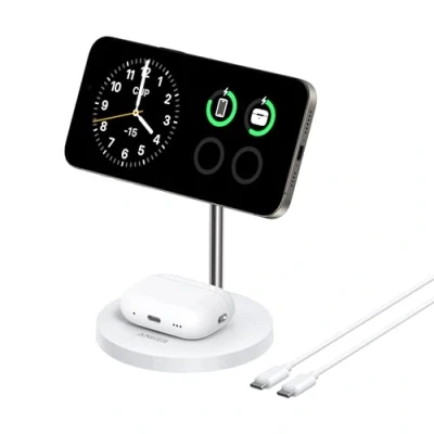 Afbeelding van Anker 2 in 1 draadloos laadstation, 15 W draadloze oplaadstandaard, compatibel met iPhone 15/15 Pro/15 Pro Max/14, AirPods (met 30 USB C voeding)