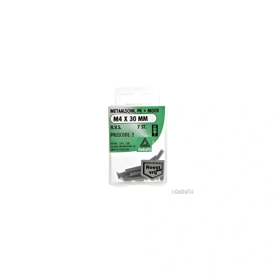 Afbeelding van Deltafix Metaalschroef R.V.S. PK + Moer M4 x 30 mm 7 stuks