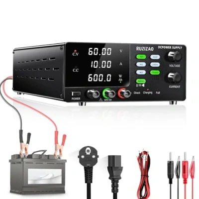 Afbeelding van RUZIZAO Laboratoriumvoeding, 60 V, 10 A, 600 W, hoog vermogen, DC regelbare voeding, encoderregeling, 6 12 24 36 batterij opladen met geheugenfunctie, laboratorium, voedingen