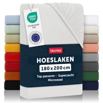 Afbeelding van Blumtal Hoeslaken Microvezel 180 x 200 cm Oeko Tex gecertificeerd tot 25 Matrashoogte ivory