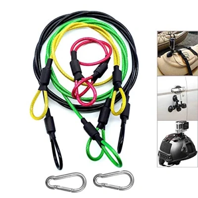 Afbeelding van Camera veiligheidssnoer, roestvrij stalen kabeldraad, kleurrijke coating lanyard met haak karabijnhaak clip voor GoPro Hero 9 8 7 6 5 4 3 sessie DJI Osmo actie en andere actiecamera, geel