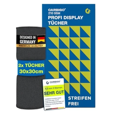 Afbeelding van Carbigo® 210 g/m² professionele microvezeldoek, streepvrije reiniging, brillen, beeldschermen, pluisvrije en zachte innovatieve polijstdoek display, 30 x cm (2 stuks)