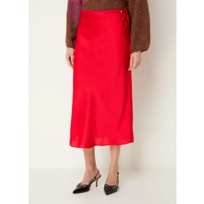 Afbeelding van HUGO BOSS dames Visos midi rok van satijn in de kleur Vuurrood, maat: 38