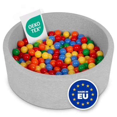 Afbeelding van Selonis Soft Ball Pit Pool 90X30cm/200 Ballen Rond Voor Baby Peuter Schuim, Lichtgrijs: Geel/Groen/Blauw/Rood/Oranje