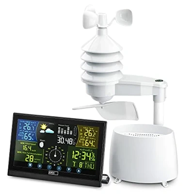 Afbeelding van Emos Select professioneel weerstation met buitensensor, incl. Touchscreen kleurendisplay, DCF ontvangstsignaal klok binnen en buitentemperatuur, weersvoorspelling, draadloze regenmeter windmeter