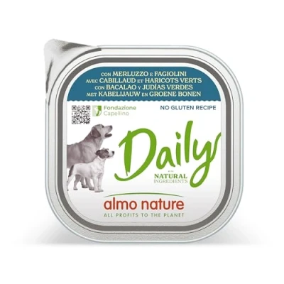 Afbeelding van Almo Nature Daily Natvoer voor volwassenen, honden met kabeljauw en tuinbonen, aluminium schaal, 300 g