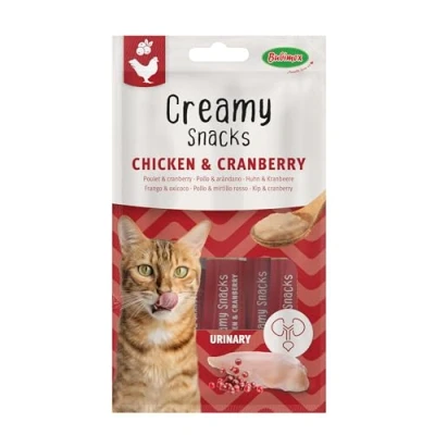 Afbeelding van Bubimex Creamy Snacks Kip en Cranberry Likcrème voor katten Gladde, romige smakelijke textuur Stimuleert de eetlust bevordert hydratatie 4 x 15 g