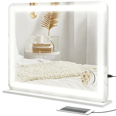 Afbeelding van HOMCOM LED Vanity Makeup Mirror 80x62x14cm Glas Wit