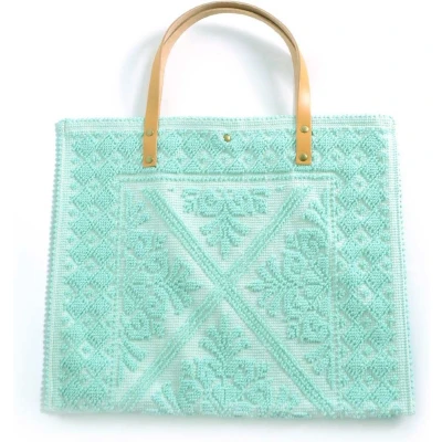 Afbeelding van Ibiza Shopper / Handtas met leren handvat Mintgroen