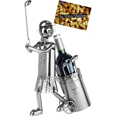 Afbeelding van BRUBAKER Fleshouder Golfspeler teeing off Metalen sculptuur golfcadeau voor golffans en sportsters Wijnfleshouder wijndecoratie met cadeaubon