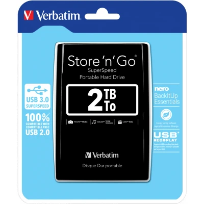 Afbeelding van Verbatim Harde Schijf 3.0 Store &#039;n&#039; Go, 2 Tb, Zwart