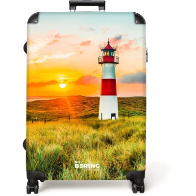 Afbeelding van NoBoringSuitcases.com® Koffer groot Reiskoffer lichtgewicht Vuurtoren bij zonsondergang Rolkoffer met 4 wielen Grote trolley XL 98 liter bagage